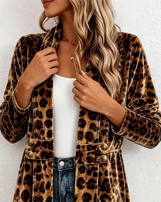Manteau Imprimé Léopard Mi-Long Cardigan