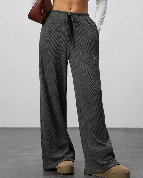 Pantalon Solide Cordon Coupe Large Long