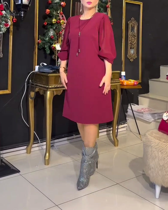 Robe décontractée couleur unie à manches longues et coupe droite