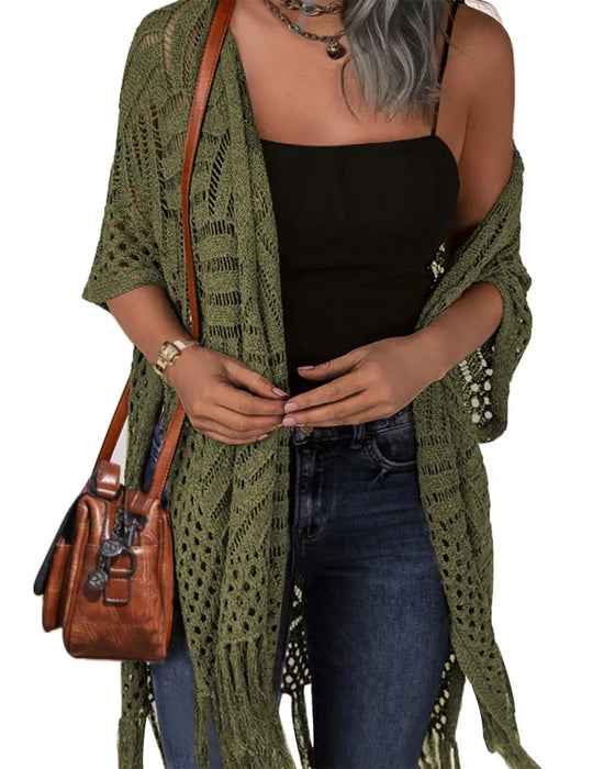 Cardigans Découpe Frange Tricot
