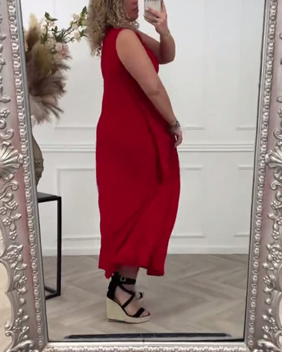 Robe élégante torsadée de couleur unie sans manches