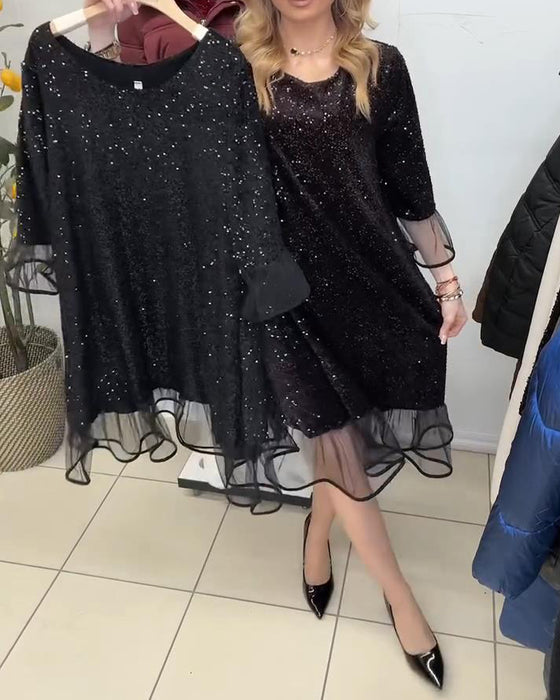 Robe Tendance À Manches Évasées Et Paillettes