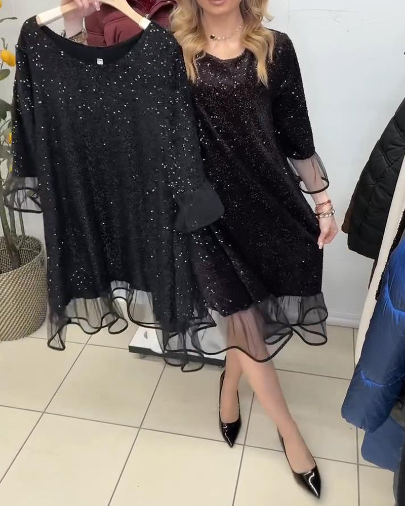 Robe Tendance À Manches Évasées Et Paillettes