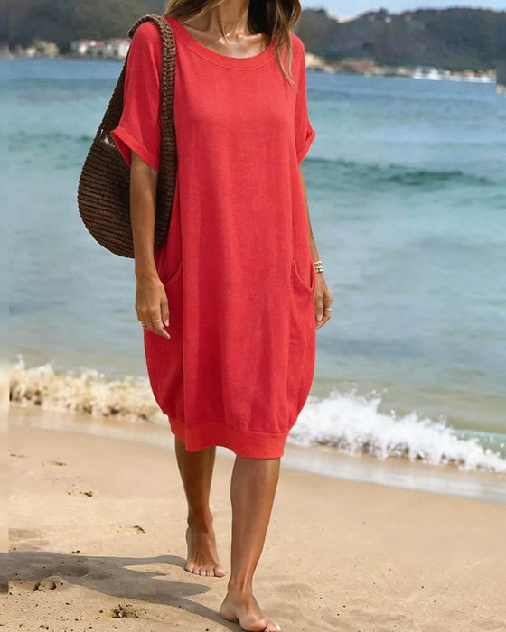 Robe Col Rond Ample Poche
