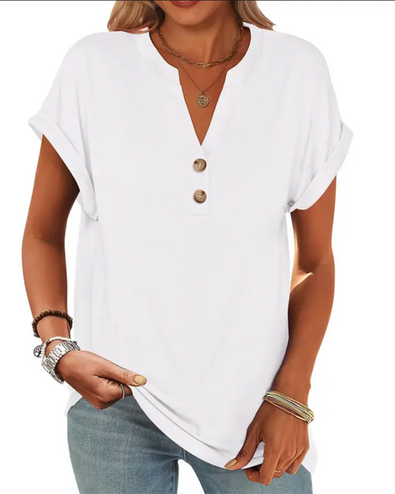 T-Shirt Uni Col V Manches Courtes