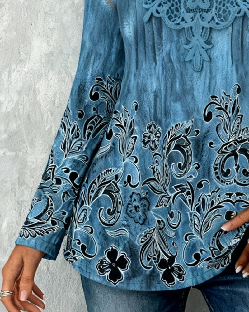 Chemisier Col Patchwork Et Imprimé Stratégiquement Placé