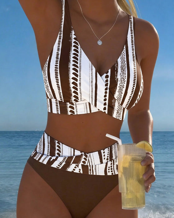 Bikini Rayure Dessinée À La Main Croisé Enveloppant
