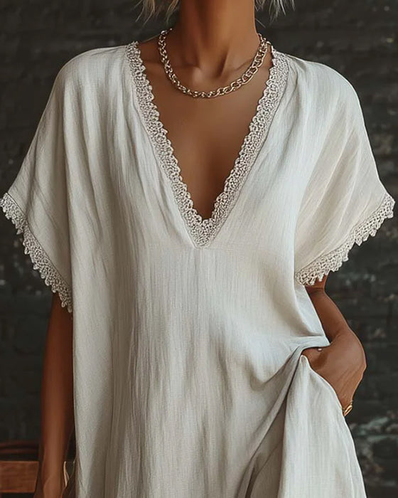 Robe Unie Col V Mode Longue