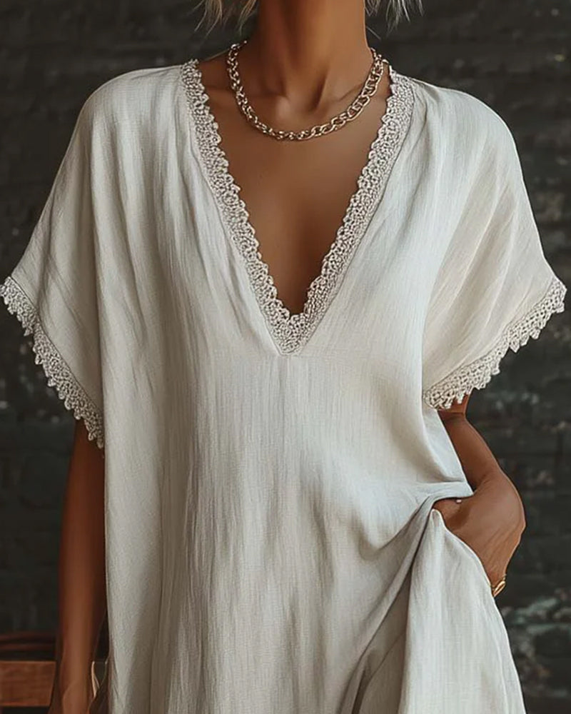 Robe Unie Col V Mode Longue