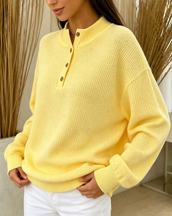 Blouse Col Haut Bouton Manches Longues