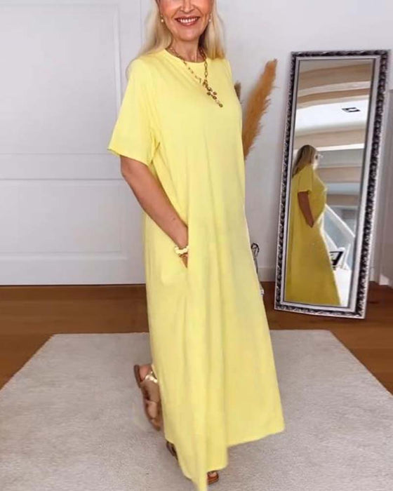 Robe Décontracté Col Rond Uni Droit