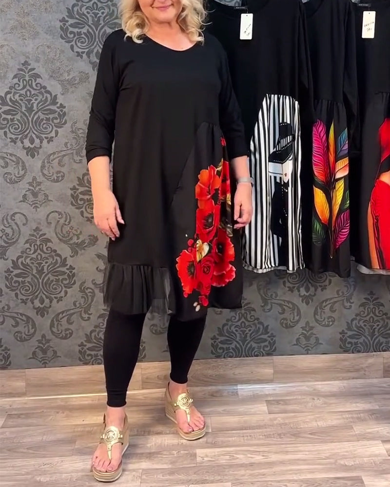 Robe décontractée à imprimé floral en maille épissée