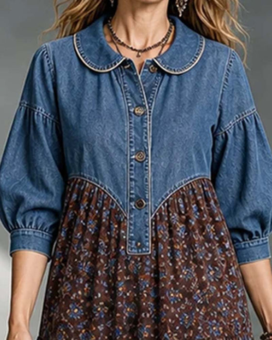 Robe Col Chemise Patchwork