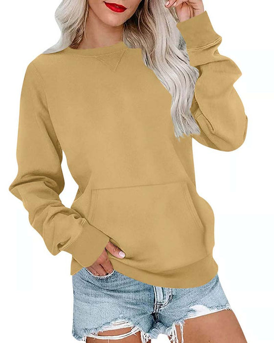 Sweatshirt Uni Col Rond Manches Longues Décontracté