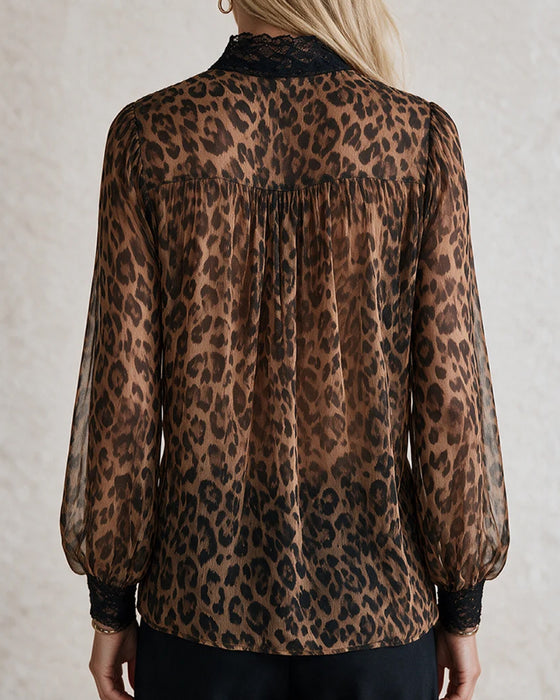 Blouse Col V Léopard Manche Longue