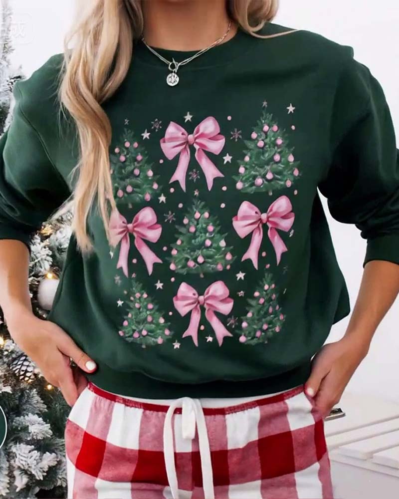 Sweat-shirt imprimé sapin de Noël avec nœud