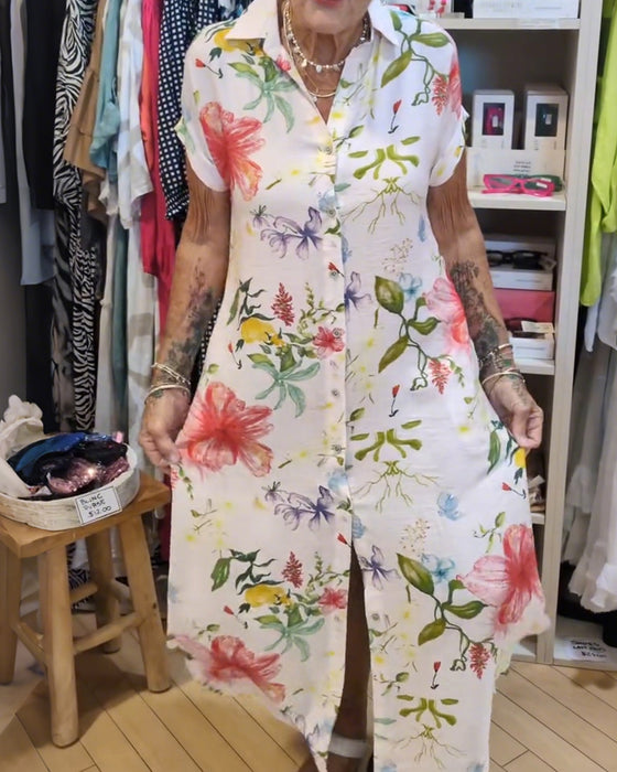 Robe Chemise Imprimée À Revers Boutonnage