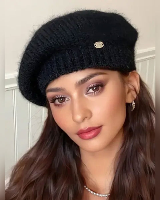 Femme Béret Bonnet En Tricot Uni