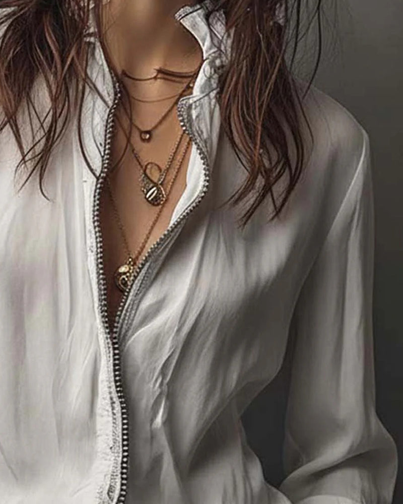 Blouse Col Montant Manche Cloche