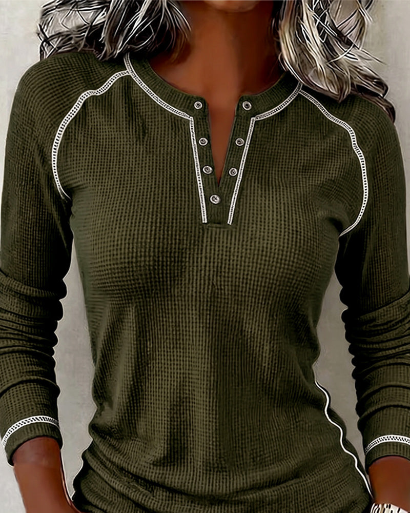 Haut Gaufré Henley Manches Longues