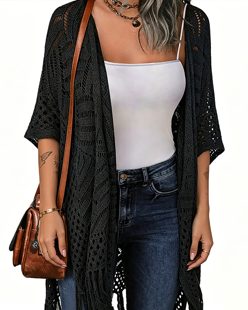 Cardigans Découpe Frange Tricot