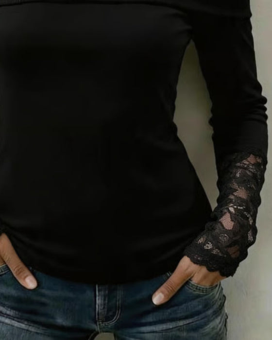 Blouse Col En V Dentelle Panneau Slim