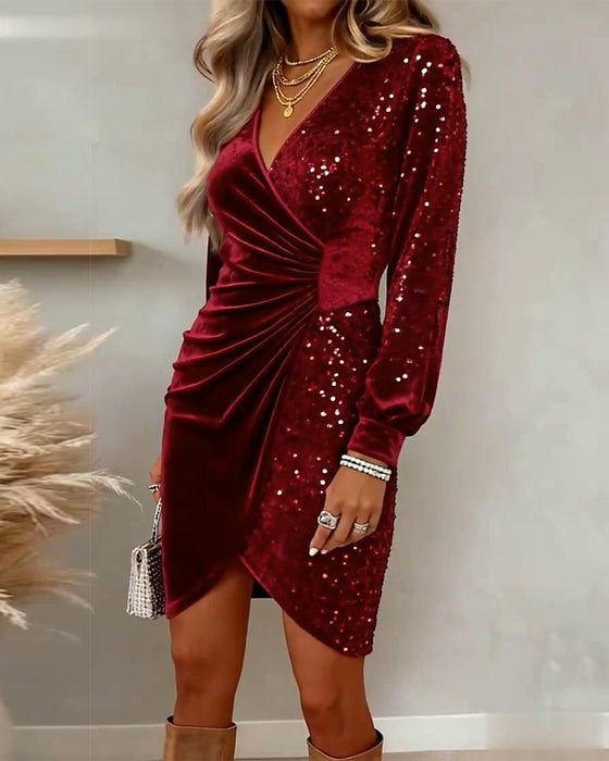 Robe sexy col V à paillettes