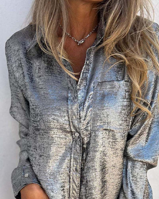 Blouse Manches Longues Fin Chatoiement Poche Boutonnage