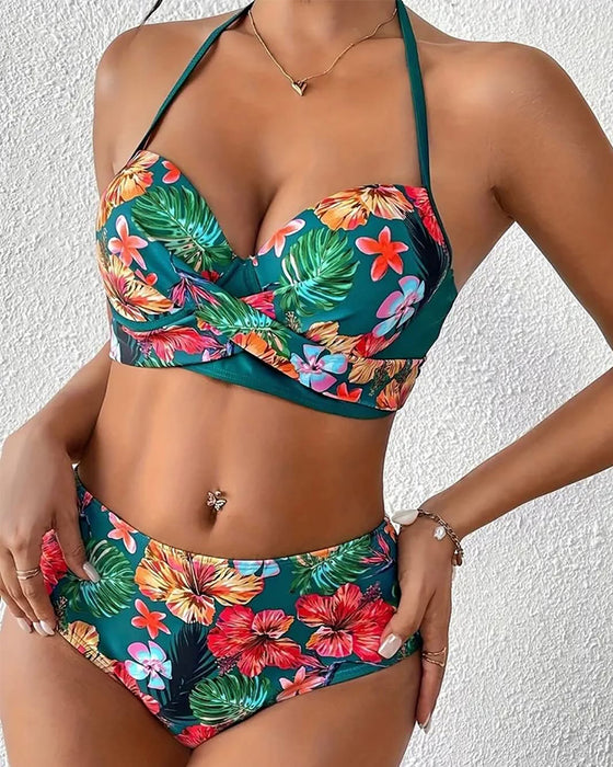Maillot de bain décontracté imprimé floral short trois pièces