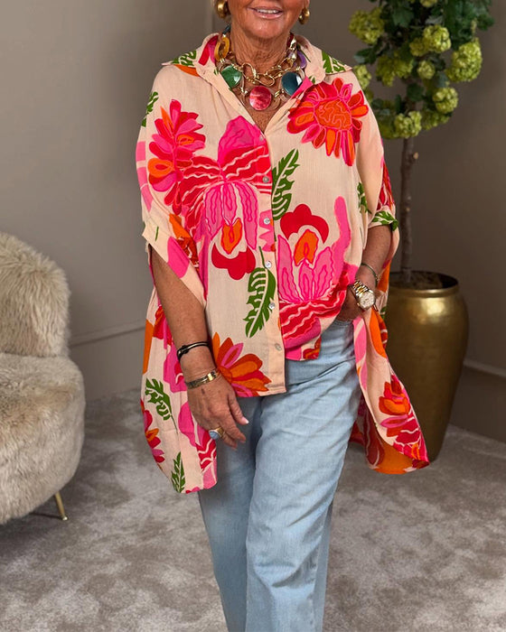 Chemisier Revers Fleuri Asymétrique