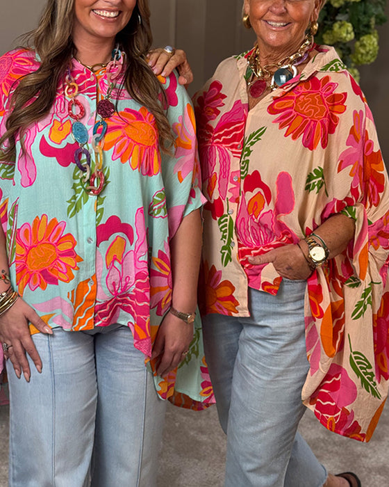 Chemisier Revers Fleuri Asymétrique