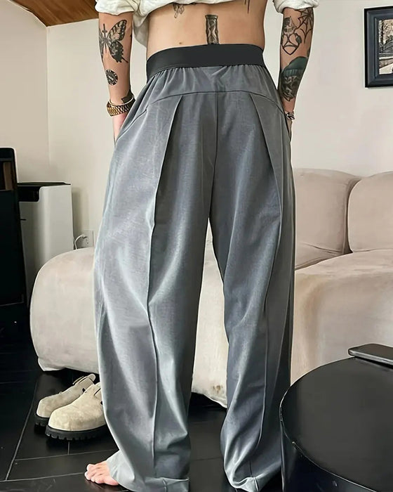 Pantalon Bloc De Couleur Taille Élastique Décontracté