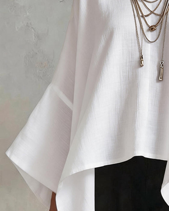Blouse Col En V Irrégulier Manches Chauve-Souris Lâche