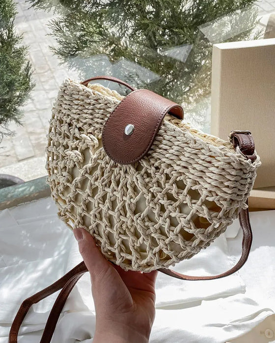 Sac Boho Forme Semi-Circulaire Creux Paille