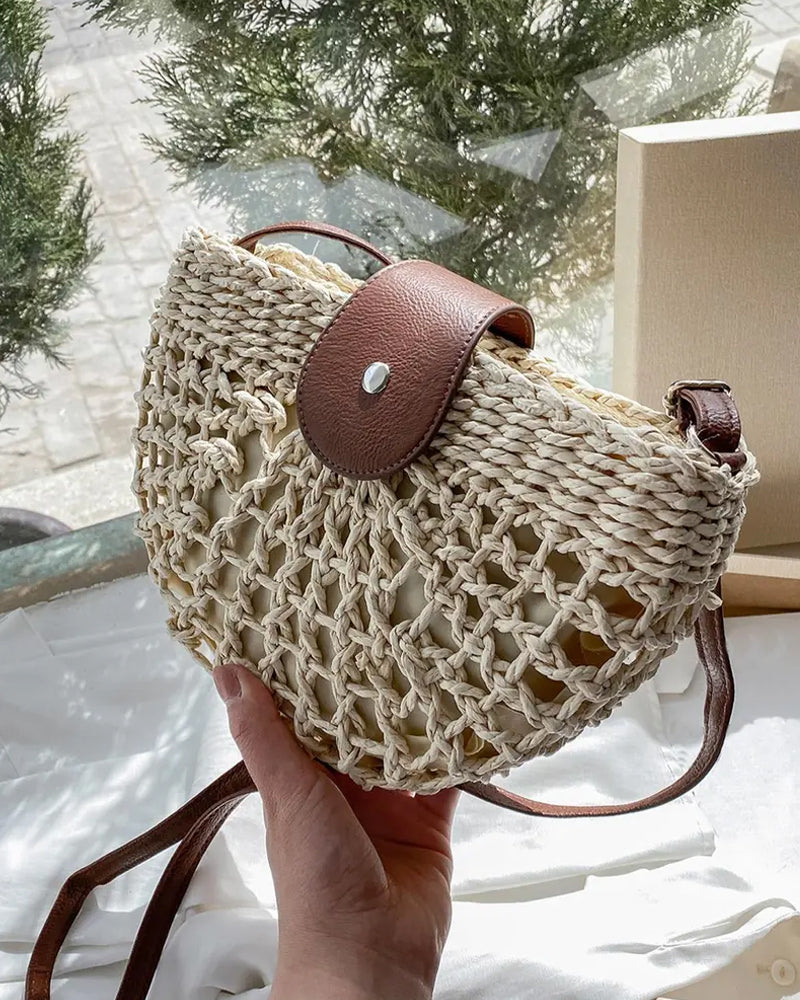 Sac Boho Forme Semi-Circulaire Creux Paille