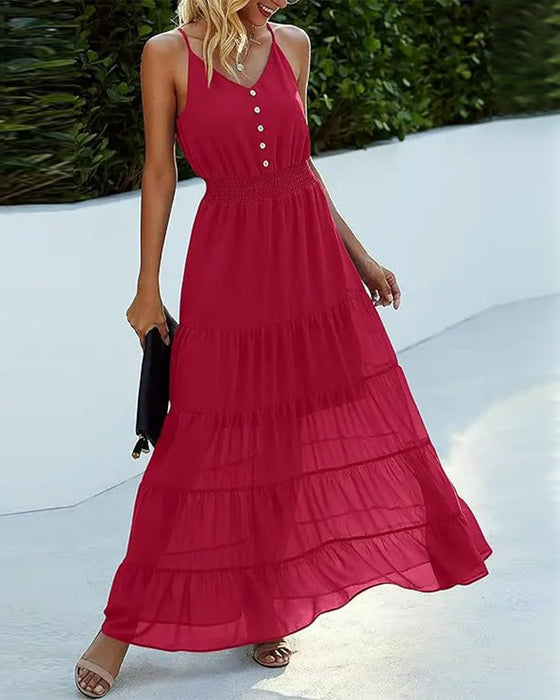 Robe À Volants Gâteau Bretelle Spaghetti Maxi