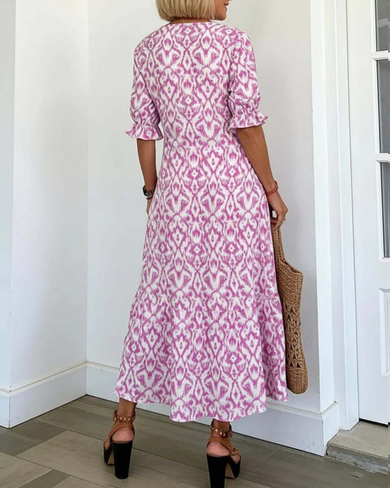 Robe Col En V Manches Mi-Longues Volant Coupe A