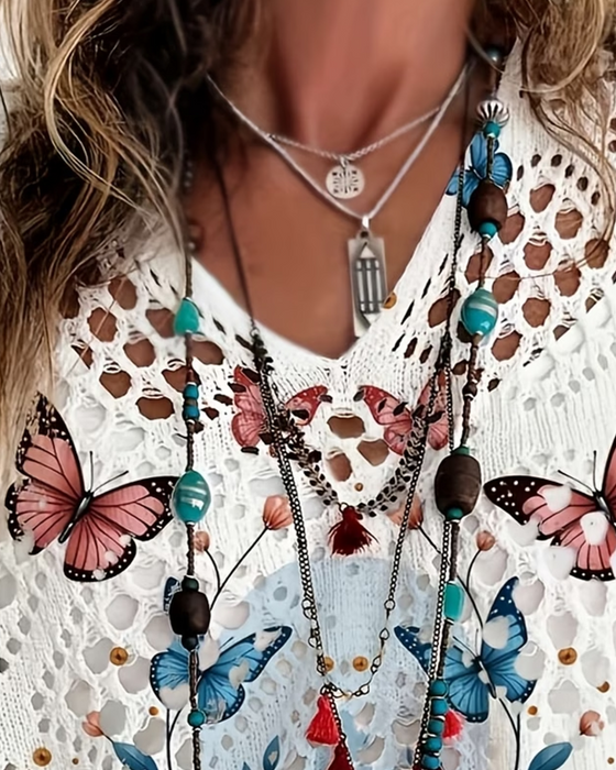 Pullover Papillon Fleuri Découpe