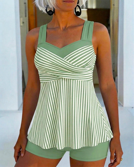 Tankini Rayé Camisole Deux Pièces