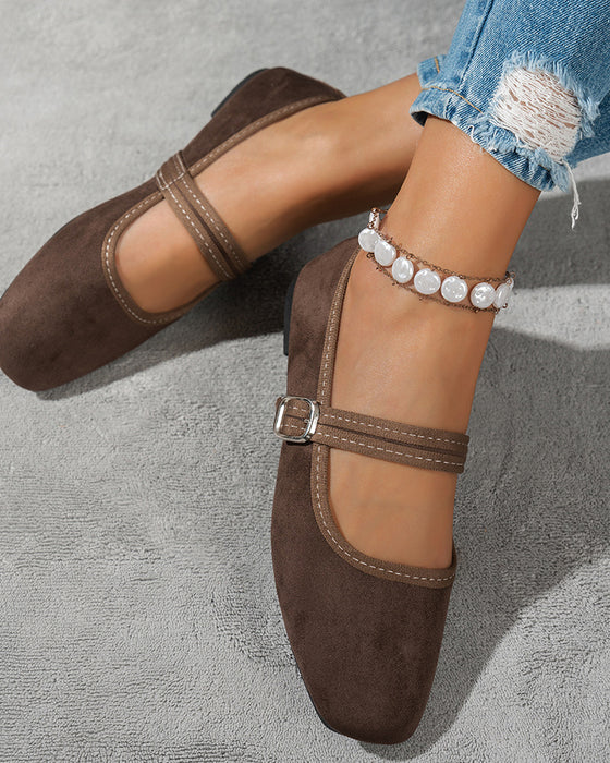 Femme Vintage Classique Élégant Bout Carré Classique Mary Jane Chaussures