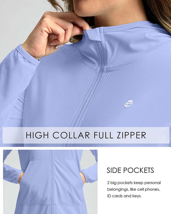 Manteau Manches Longues Capuche Poche Zip Protection Solaire
