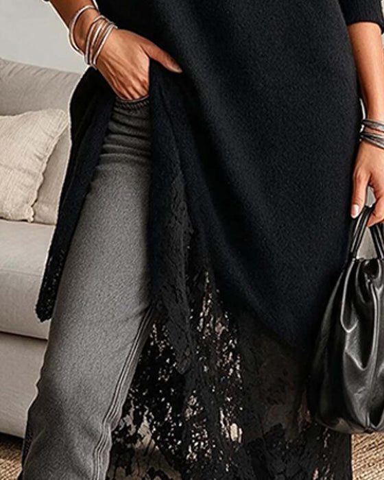 Robe Décontractée Dentelle Patchwork Uni