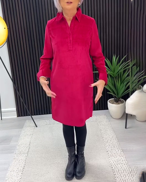 Robe Couleur Unie Manches Longues À Revers