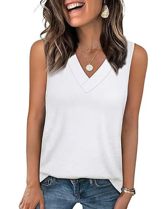 Débardeur T-Shirt Femme Sans Manches Col V Amincissant Coupe Décontractée