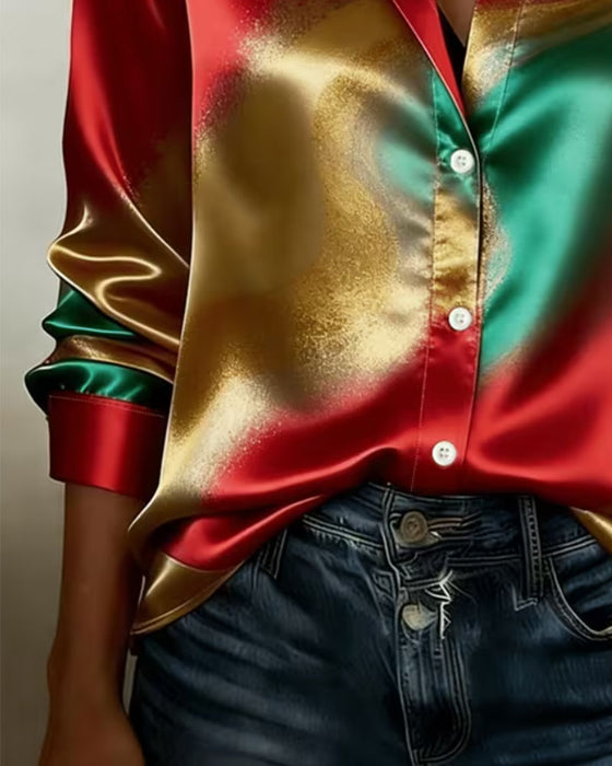 Chemise Bloc De Couleur Revers Manche Longue