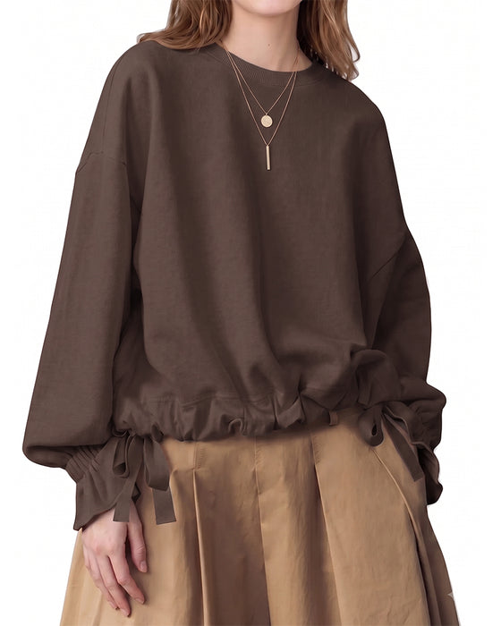Sweatshirt Col-Rond Volant Attacher Élastique