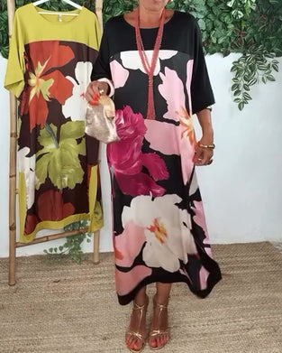 Robe décontractée ample col rond imprimée