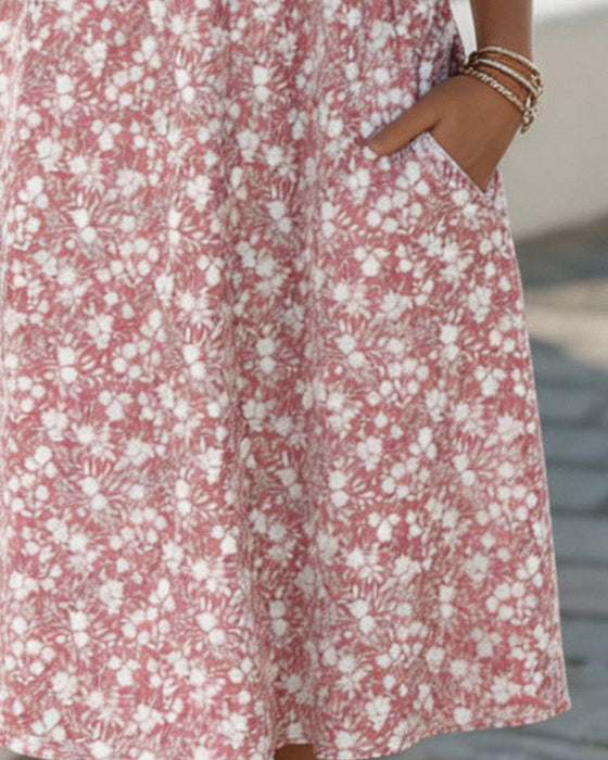 Robe Col V Manches Courtes Fleurie