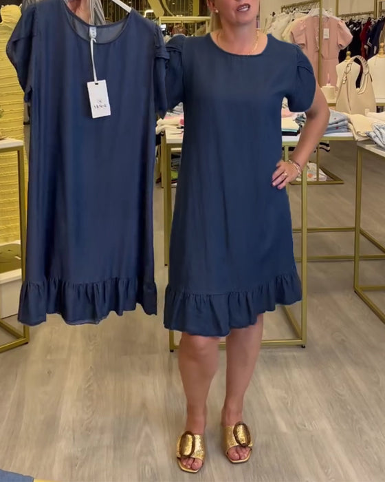 Robe Décontractée Denim Volantée