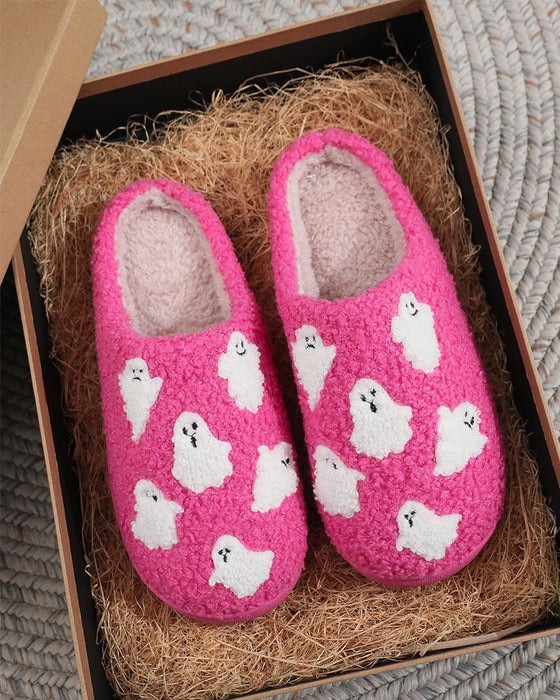 Chaussons En Peluche Pour Femmes à Motif Fantôme Cartoon Mignon